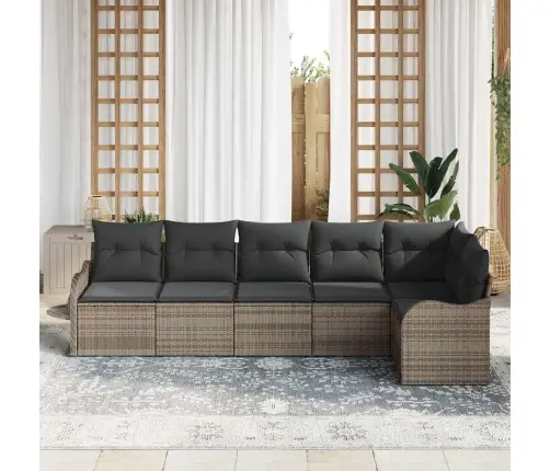 6 Daļu Dārza Dīvānu Komplekts Ar Spilveniem Pelēkā Polirotangā Vidaxl