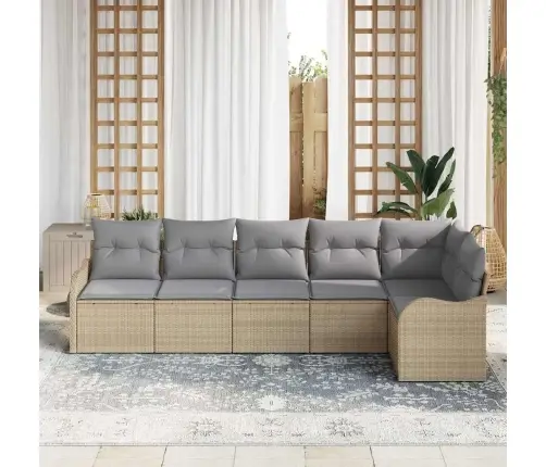 6 Daļīgs Dārza Dīvānu Komplekts Ar Spilveniem Bēšā Poliratanā Vidaxl