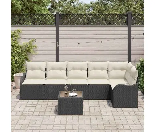 Sodo Sofų Rinkinys Su Pagalve 7 Pcs Ruda Poli Ratanas