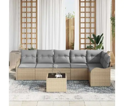 7 Gabalu Dārza Dīvānu Komplekts Ar Spilveniem Melns Poli Rattan Vidaxl