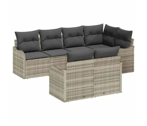 7 Gabalu Gaiši Pelēks Poli Rotangpalmas Dīvānu Komplekts Ar Spilveniem Vidaxl