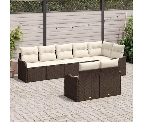 8 Daļu Dārza Dīvānu Komplekts Ar Spilveniem Brūnai Poli Rotangpalma Vidaxl