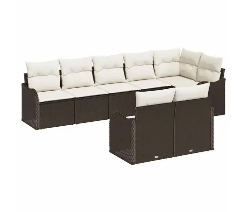 8 Daļu Dārza Dīvānu Komplekts Ar Spilveniem Brūnai Poli Rotangpalma Vidaxl