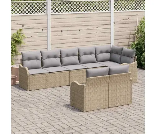 Dārza Dīvānu Komplekts Ar Spilvenu 8 Pcs Bēša Un Gaiši Pelēka Vidaxl