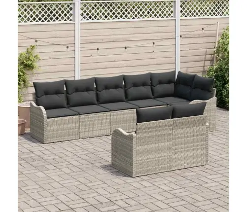 8 Daļu Dārza Dīvānu Komplekts Ar Spilveniem Gaiši Pelēks Polis Rotangpalma Vidaxl