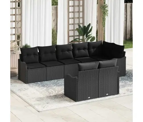 Sodo Sofų Rinkinys Su Saugykla 8 Pcs Juoda Poliratanas