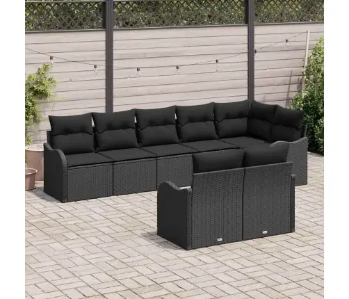 Sodo Sofų Rinkinys Su Saugykla 8 Pcs Juoda Poliratanas