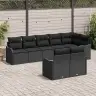 Sodo Sofų Rinkinys Su Saugykla 8 Pcs Juoda Poliratanas