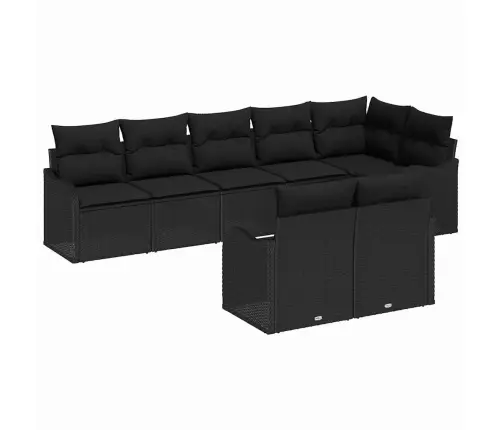 Sodo Sofų Rinkinys Su Saugykla 8 Pcs Juoda Poliratanas