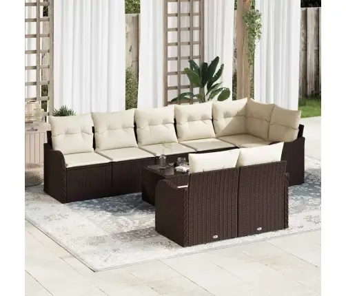 8 Daļu Dārza Dīvānu Komplekts Ar Spilveniem Pelēka Poli Rotangpalma Vidaxl