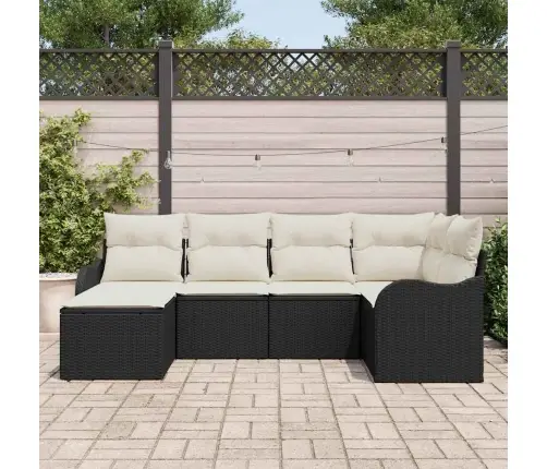 Sodo Sofų Rinkinys Su Pagalve 6 Pcs Juoda Ir Balta Poli Ratanas