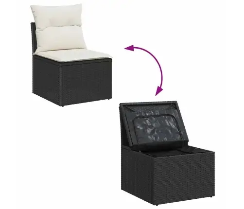 Sodo Sofų Rinkinys Su Pagalve 6 Pcs Juoda Ir Balta Poli Ratanas