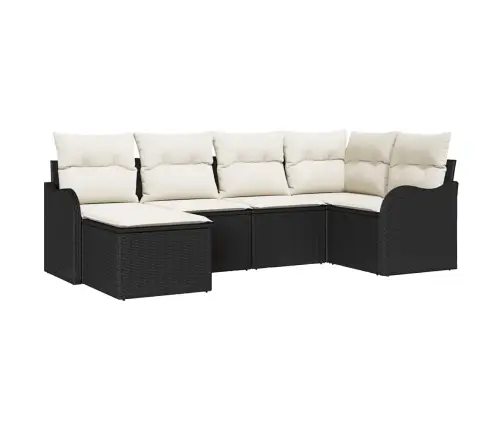 Sodo Sofų Rinkinys Su Pagalve 6 Pcs Juoda Ir Balta Poli Ratanas