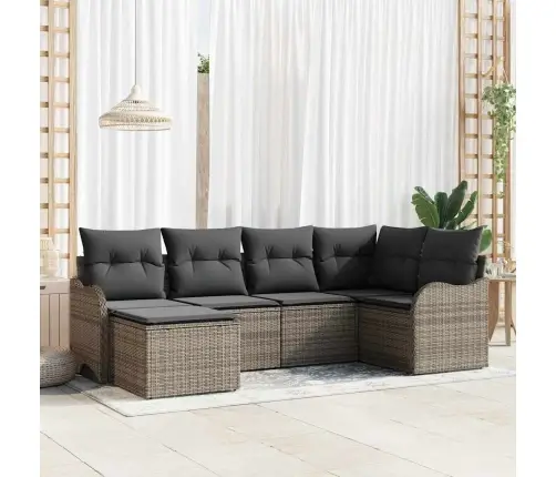 6 Daļu Dārza Dīvānu Komplekts Ar Spilveniem Pelēkā Poli Rotangpalmas Vidaxl