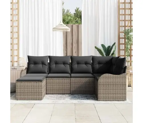 6 Daļu Dārza Dīvānu Komplekts Ar Spilveniem Pelēkā Poli Rotangpalmas Vidaxl