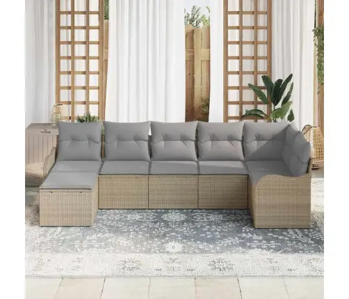 Dārza Dīvānu Komplekts Ar Spilvenu 7 Pcs Bēša Un Gaiši Pelēka Vidaxl