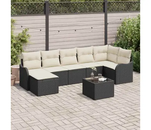 Sodo Sofų Rinkinys Su Pagalve 8 Pcs Juoda Ir Balta Poli Ratanas