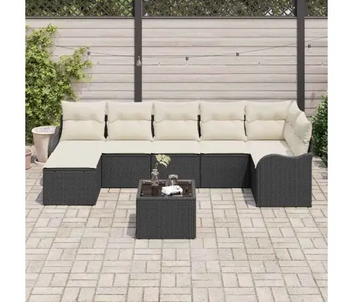 Sodo Sofų Rinkinys Su Pagalve 8 Pcs Juoda Ir Balta Poli Ratanas