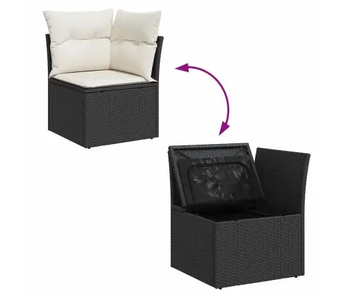 Sodo Sofų Rinkinys Su Pagalve 8 Pcs Juoda Ir Balta Poli Ratanas