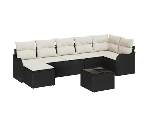 Sodo Sofų Rinkinys Su Pagalve 8 Pcs Juoda Ir Balta Poli Ratanas