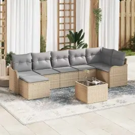 Sodo Sofų Rinkinys 8 Pcs Smėlio Ir Šviesiai Pilkos Spalvos