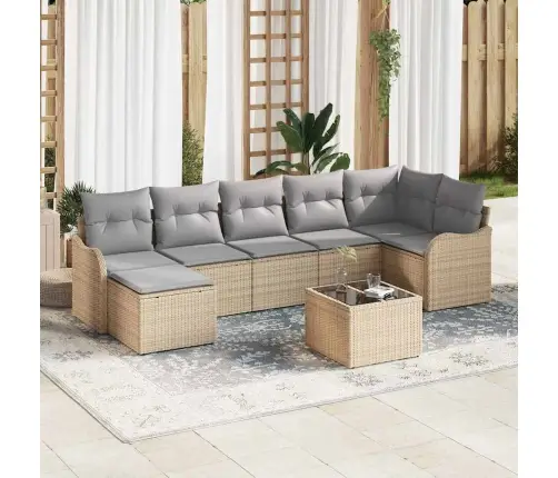 Dārza Dīvānu Komplekts Ar Spilvenu 8 Pcs Bēša Un Gaiši Pelēka Vidaxl