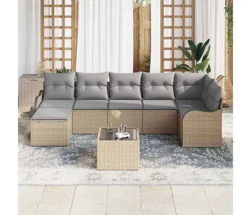 Dārza Dīvānu Komplekts Ar Spilvenu 8 Pcs Bēša Un Gaiši Pelēka Vidaxl