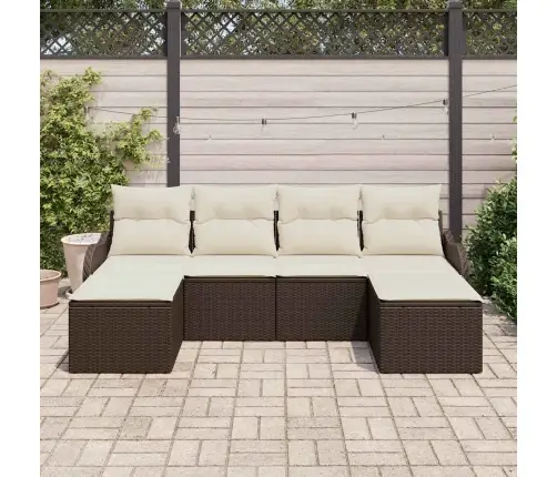6 Daļu Dārza Dīvānu Komplekts Ar Spilveniem Brūns Poli Rotangpalma Vidaxl