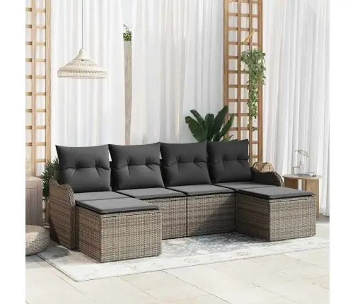 6 Daļu Dārza Dīvānu Komplekts Ar Spilveniem Pelēks Poli Rotangpalma Vidaxl