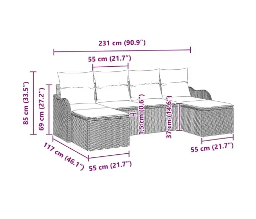 Aia Diivanikomplekt Padjaga 6 Pcs Helehall Polürooster