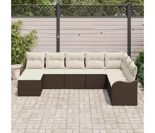 8 Daļu Dārza Dīvānu Komplekts Ar Spilveniem Brūnā Poli Rotangpalmas Vidaxl