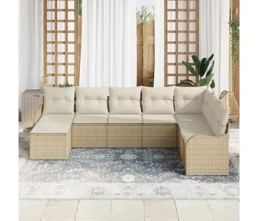 Sodo Sofų Rinkinys 8 Pcs Smėlio Ir Balta Poli Ratanas