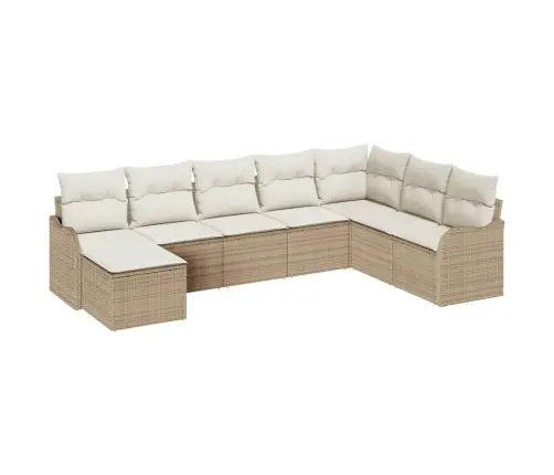 Sodo Sofų Rinkinys 8 Pcs Smėlio Ir Balta Poli Ratanas