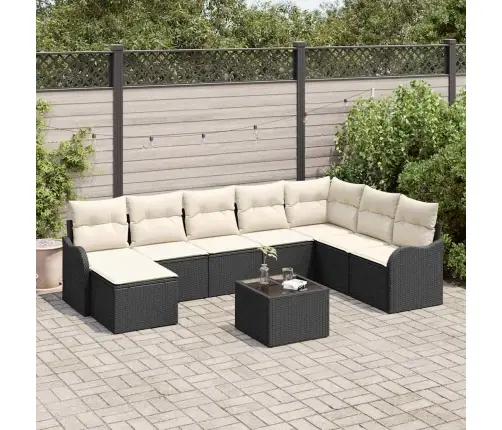 Sodo Sofų Rinkinys Su Pagalve 9 Pcs Juoda Ir Balta Poli Ratanas