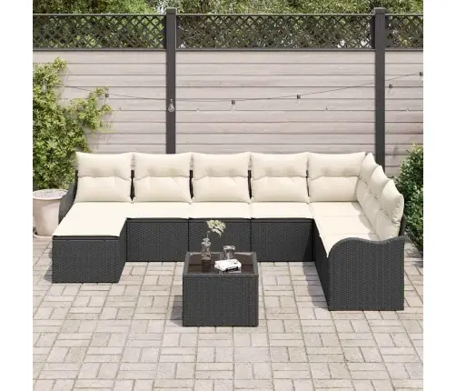 Sodo Sofų Rinkinys Su Pagalve 9 Pcs Juoda Ir Balta Poli Ratanas