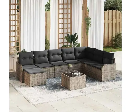 Dārza Dīvānu Komplekts 9 Pcs Pelēka Poliūtu Rotangpalma Vidaxl