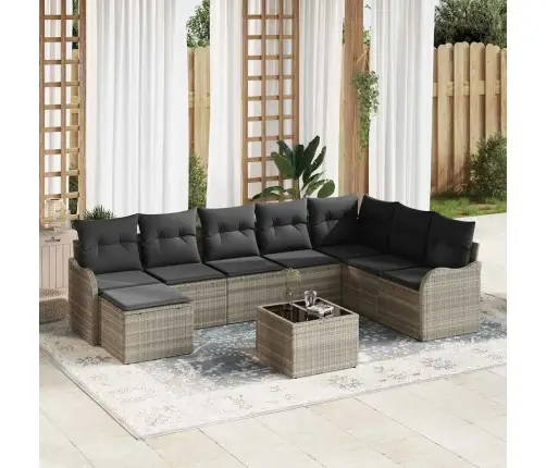 9 Daļīgs Dārza Dīvānu Komplekts Ar Spilveniem Pelēkajā Poli Rotangpalma Vidaxl