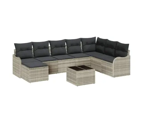 9 Daļīgs Dārza Dīvānu Komplekts Ar Spilveniem Pelēkajā Poli Rotangpalma Vidaxl