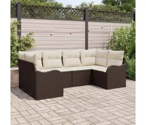 6 Gabalu Dārza Dīvānu Komplekts Ar Spilveniem Brūnā Poli Rotangpalma Vidaxl