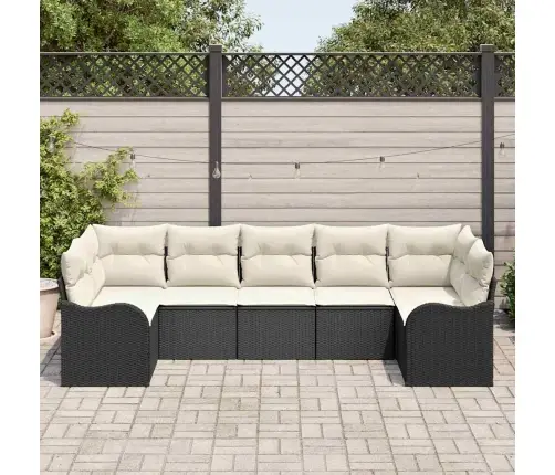 Sodo Sofų Rinkinys Su Pagalve 7 Pcs Juoda Ir Balta Poli Ratanas