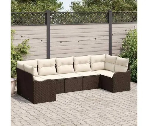 7 Daļu Dārza Dīvānu Komplekts Ar Spilveniem Brūna Polietilēna Rotangpalma Vidaxl