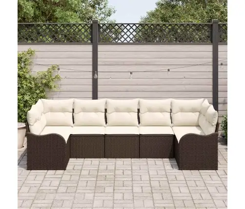 7 Daļu Dārza Dīvānu Komplekts Ar Spilveniem Brūna Polietilēna Rotangpalma Vidaxl