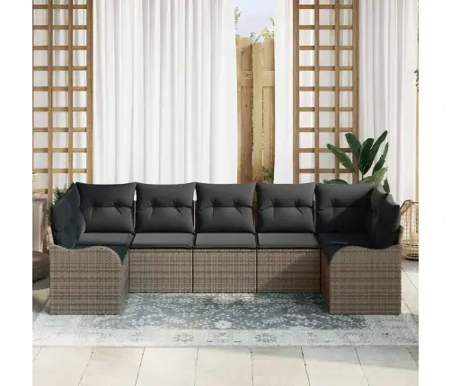 7 Gabalu Dārza Dīvānu Komplekts Ar Spilveniem Pelēks Poliratan Vidaxl