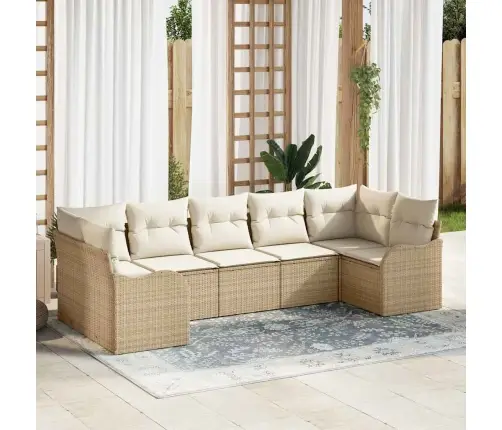 Dārza Dīvānu Komplekts 7 Pcs Bēšs Un Balts Poliūtu Rotangpalma Vidaxl