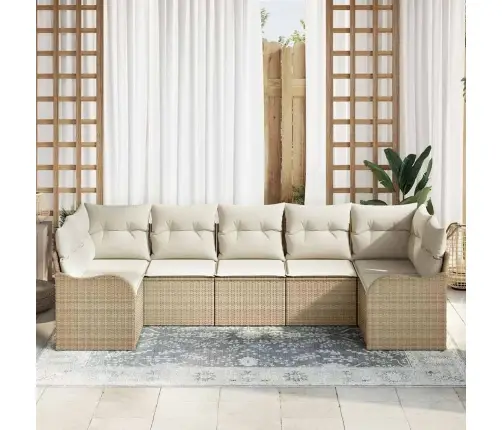 Dārza Dīvānu Komplekts 7 Pcs Bēšs Un Balts Poliūtu Rotangpalma Vidaxl