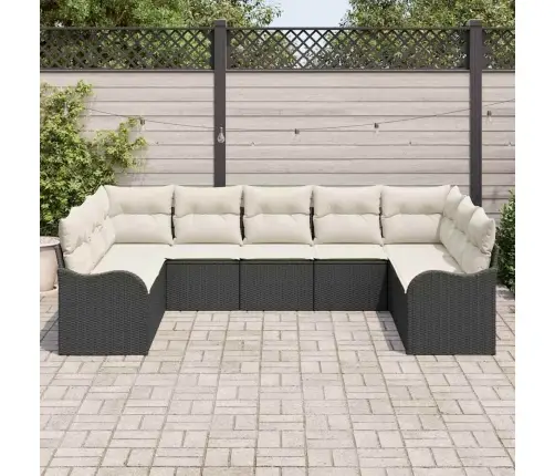 9 Gab. Dārza Dīvānu Komplekts Ar Spilveniem Melns Poli Rotangpalmas Vidaxl