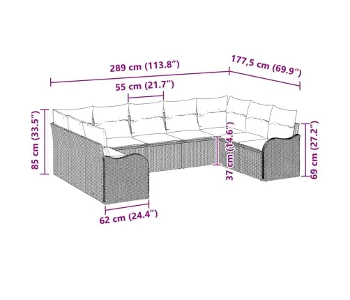Aia Diivanikomplekt Ladustamisega 9 Pcs Hall Polürotang