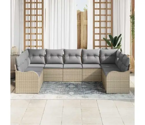 9 Daļu Dārza Dīvānu Komplekts Ar Spilveniem Bēšā Polietilēna Rotangpalmas Vidaxl