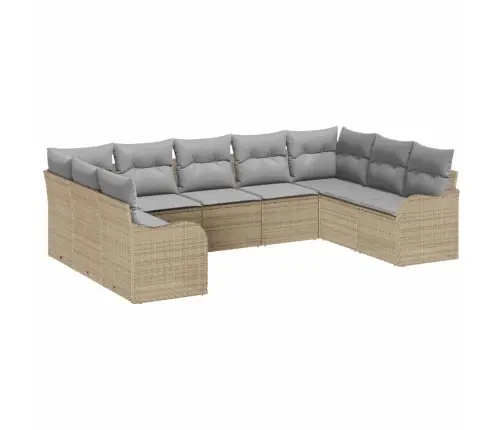 9 Daļu Dārza Dīvānu Komplekts Ar Spilveniem Bēšā Polietilēna Rotangpalmas Vidaxl