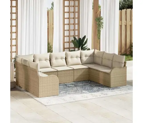 Sodo Sofų Rinkinys 9 Pcs Smėlio Ir Balta Poliratanas